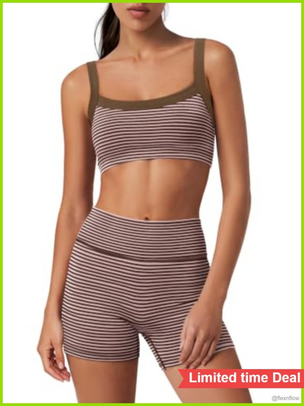 Two Piece Striped Activewear Set for Women Cotton 4-Way Stretch Yoga